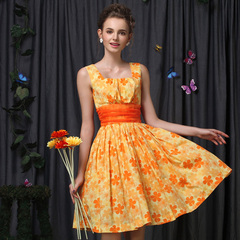 Elegant Daisy cute fresh print dress ladies high waist retro skirt Princess pettiskirt 9075