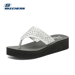 巴黎世家斯凱奇聯名真的假的 skechers斯凱奇時尚夾趾拖鞋女夏 鏤空防滑平底人字拖 38648 巴黎世家排名