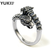 YUKI Zodiac tiger head Thai silver ring 925 Silver men''s single domineering personalities opening Adjustable ring