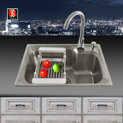 js加厚拉丝一体厨房不锈钢水槽单槽套餐 洗菜碗盆 小户型水斗5539
