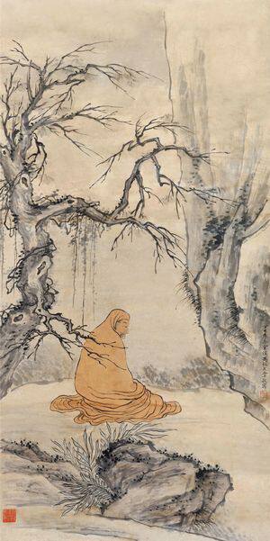 冯超然超然达摩面壁30x60厘米中国画复制微喷画心国画