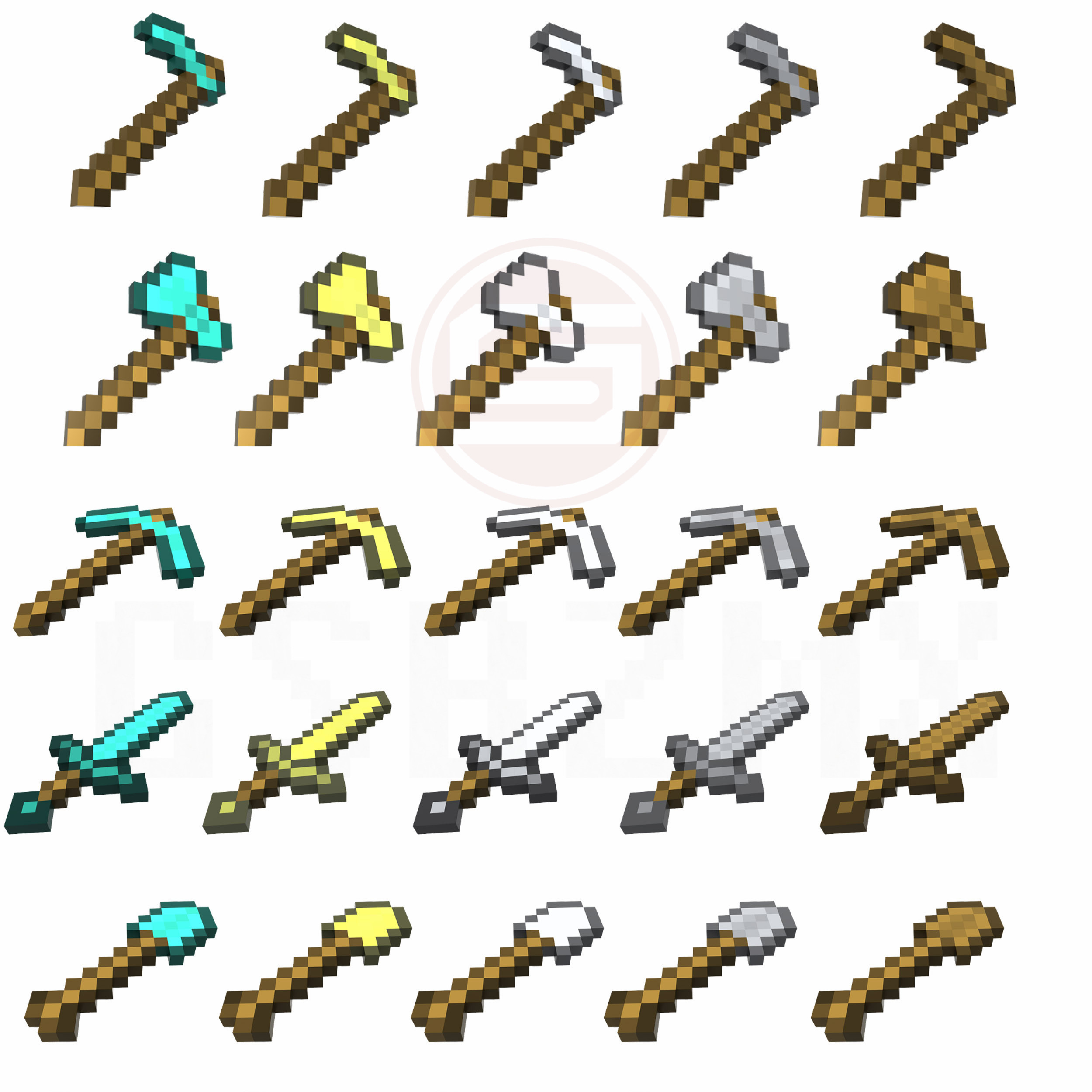 原创我的世界minecraft武器工具大全合集钻石镐锄剑斧铲手工纸模