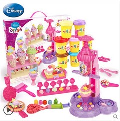迪士尼公主橡皮泥 3d彩泥无毒儿童转转雪糕机模具套装DIY益智玩具