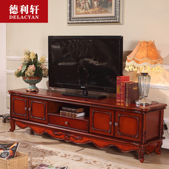 德利轩家具 2米实木美式电视柜客厅地柜储物柜 2.2米欧式电视柜