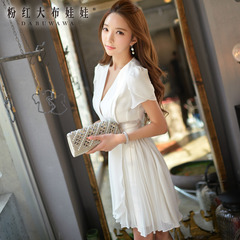 2015 dress big pink doll summer styles temperament slim ladies ' short sleeve dress in white dresses