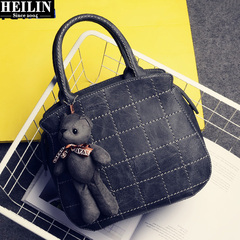 Hey, Linda bag 2015 new retro nubuck car line for fall/winter Plaid bear ornament shoulder slung bags