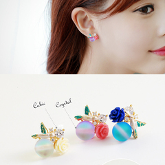 Clip on earring earrings ear clip pierced earrings-free Korea fashion jewelry Moonstone rose zircon women