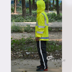 男女工作执勤雨衣户外连帽防风分体成人荧光黄反光安全雨衣套装