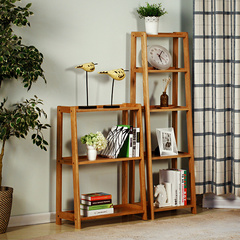 实木置物架简易落地梯形多层书架橡木创意客厅层架陈列展示柜