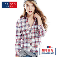 BRIOSO女士春装新款格子长袖修身韩版衬衫女衬衣大码女装上衣新品