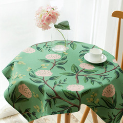美式花纹时尚手绘 布艺棉麻厚磅桌布 西餐桌圆桌茶几盖布茶几