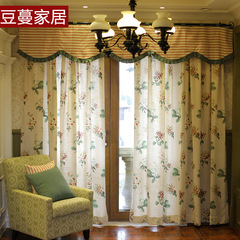 豆蔓美式乡村窗帘棉麻布料田园花朵欧式客厅卧室窗帘成品定制安装