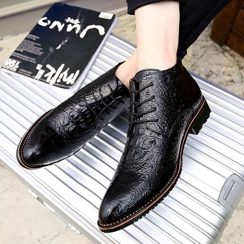 Autumn England Riding boots man Tip Boots Plush keep warm Cotton boots Crocodile print fashion Gaobang Bootsin the Men's Shoes, Boots category - from Buy2taobao.com to provide professional Taobao agent buy service