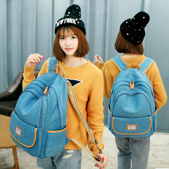 2016新款时尚韩版帆布双肩包女纯色背包包休闲旅行包学生电脑包邮