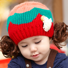 韩版婴儿帽子秋冬季宝宝帽子男童女童冬天儿童毛线帽可爱假发童帽