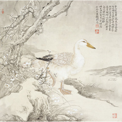 刘云博 《初水云归》 纸本国画 工笔花鸟