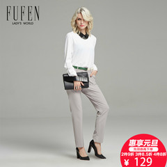 FUFEN福芬品牌女装2016春季新款白色长袖翻领长袖衬衣C-6786