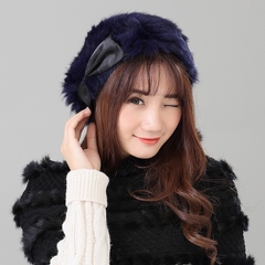 冬季兔毛帽子女保暖贝雷帽针织韩版皮草可爱蝴蝶结情人节礼物
