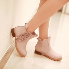 2015 winter season new boots female Japanese Martin sweet crude nude boots with side zipper and flower boots casual shoes