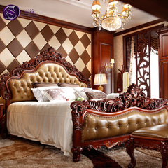 塞瓦那莉别墅欧式实木双人床2.2米真皮美式大床卧室2米大床1.8米