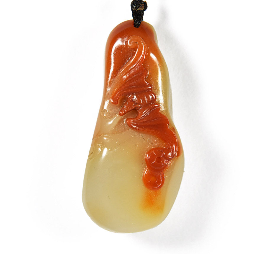 俏色巧雕 寿山石 老性芙蓉石《福到》吊坠 挂件 精品收藏