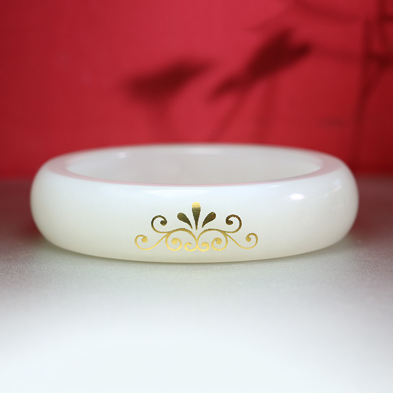 蒋宏利工作室 和田玉 金银错白玉如意雅福手镯 90.77g