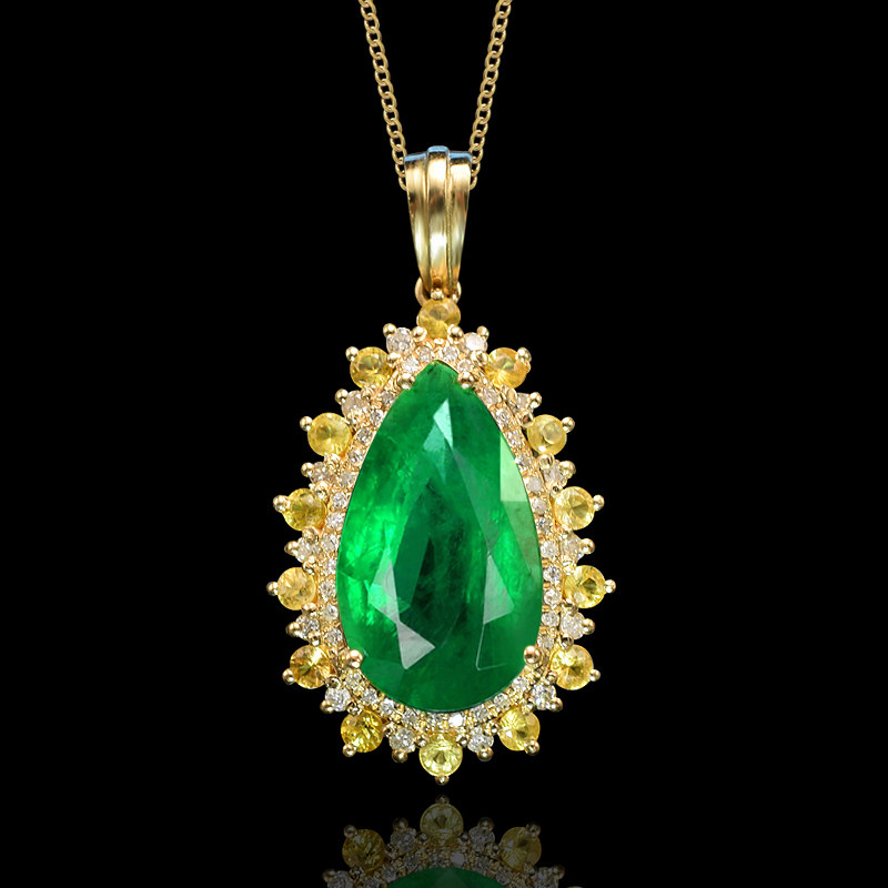 【即刻拍】5.45ct水滴刻面祖母绿吊坠 火彩颜色美