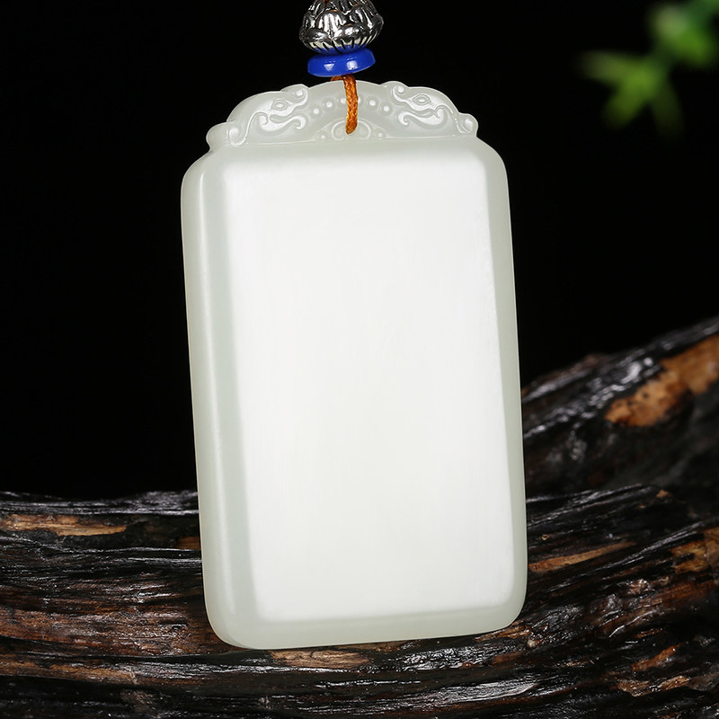 【寓意:静听竹声】和田玉白玉牌子挂件33.50g