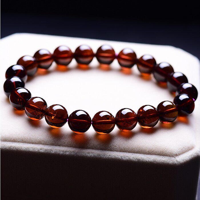 15克 9.4mm玻璃体橙红色 碧玺手链 晶体油亮