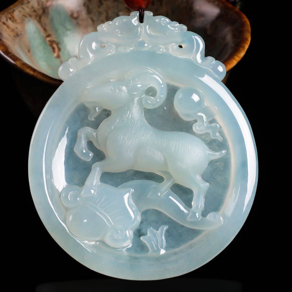 【三阳开泰】缅甸天然a货翡翠拍卖冰润洋洋得意 生肖羊吊坠28.12g