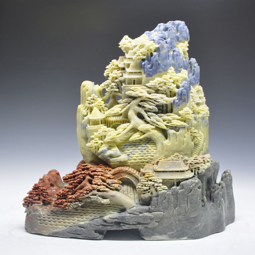 36斤青田石雕摆件精品 《江南水乡》 大山水 精雕细琢 收藏馈赠