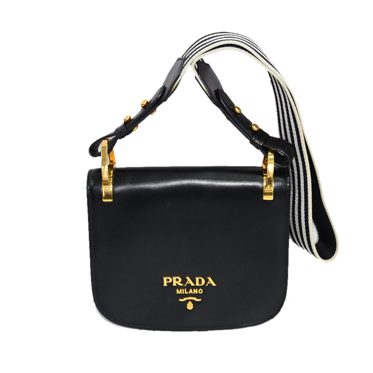 [9.5新]普拉达prada女士黑色单肩斜挎马鞍包deb1809100