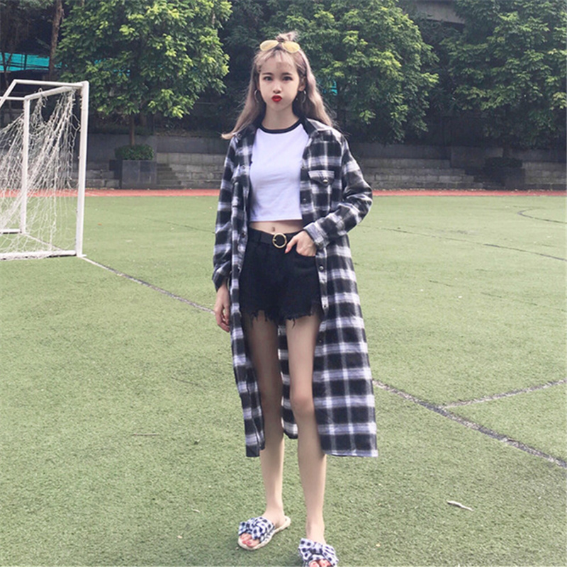 红黑格子衬衫女夏