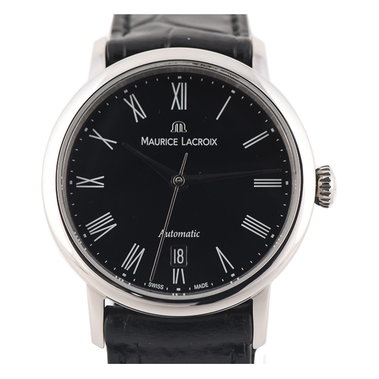 [未使用]mauricelacroix艾美女士黑盘日历精钢自动机械表10012551
