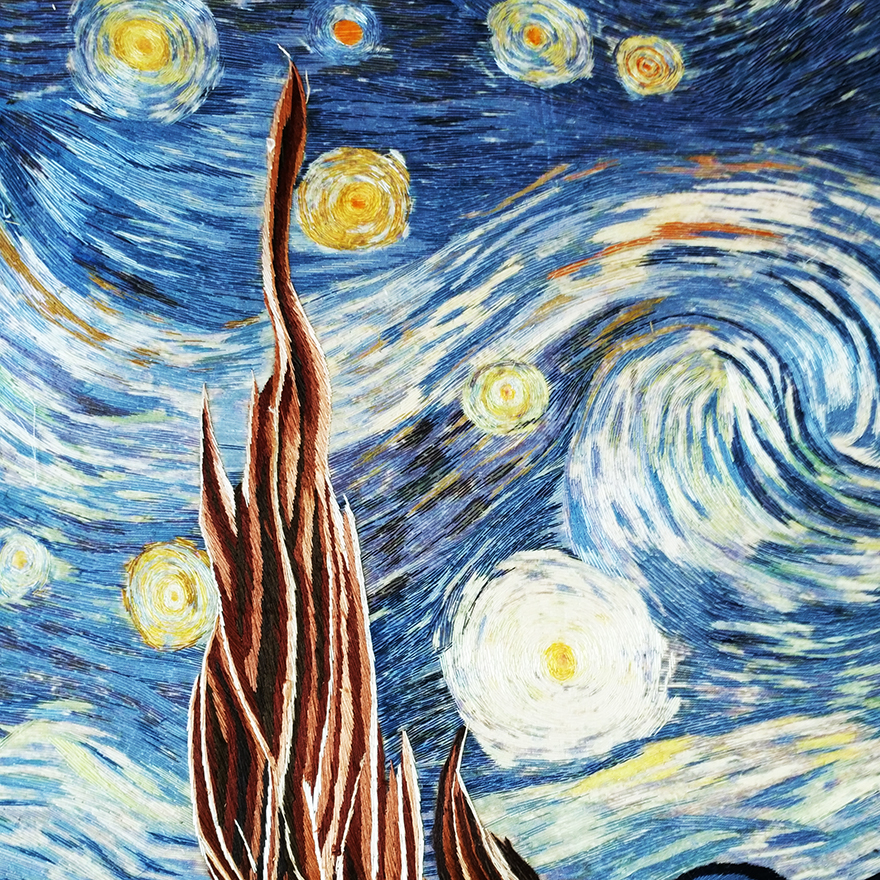 江苏省高级工艺美术师钱菊凤纯手工真丝刺绣《梵高星空》