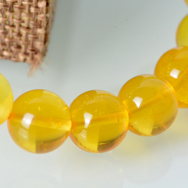 【直播拍】11.28g 10 mm糖色金珀圆珠单圈手串【强荧光】