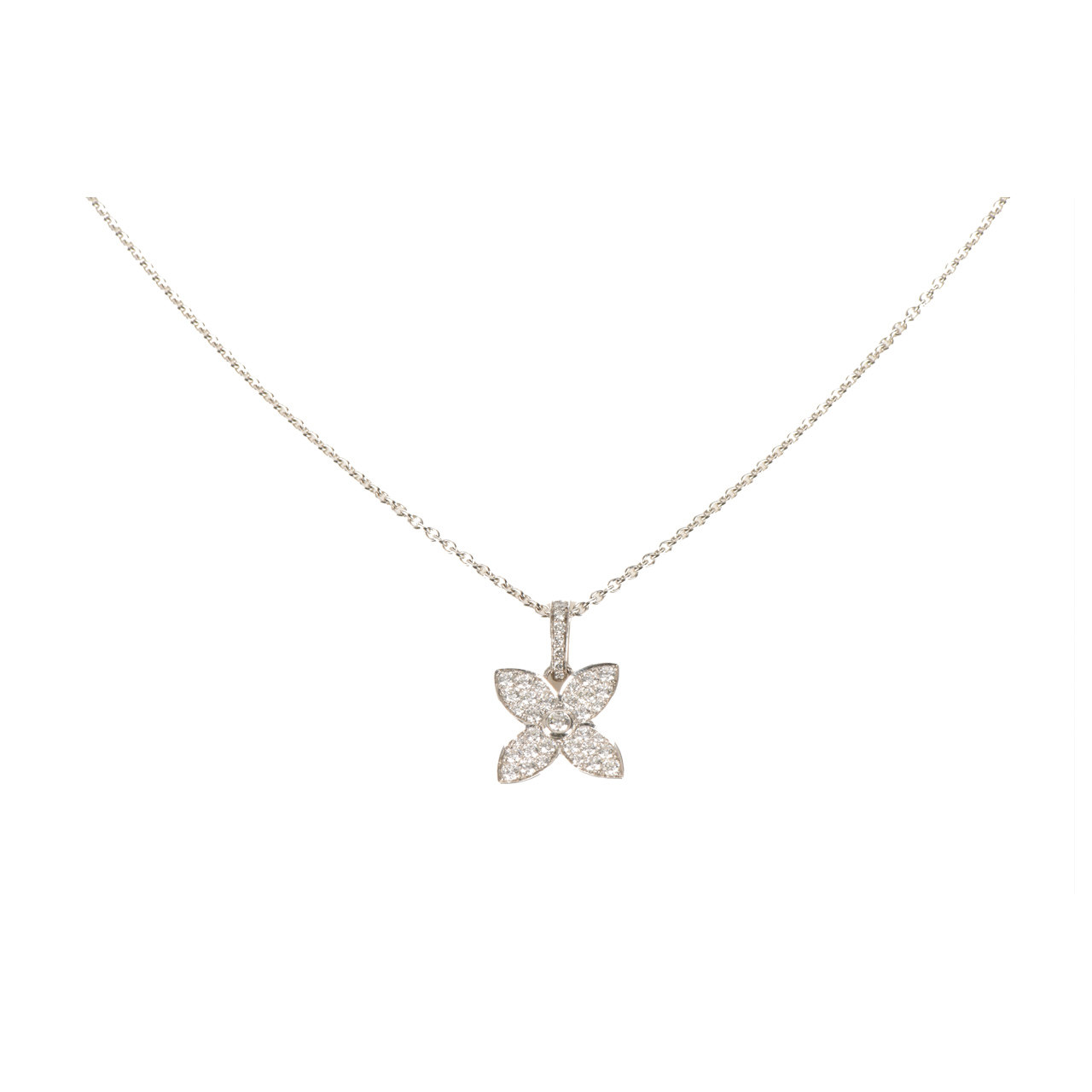 [9.9新]路易威登lv女士750白金镶钻四叶草项链10012227