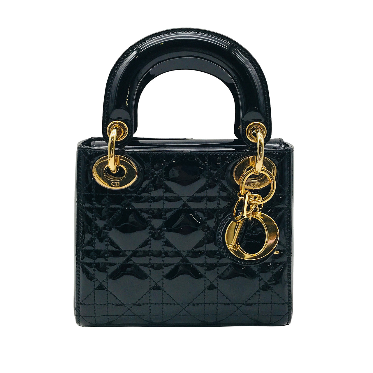 [9.8新]迪奥dior女士黑色漆皮三格戴妃包