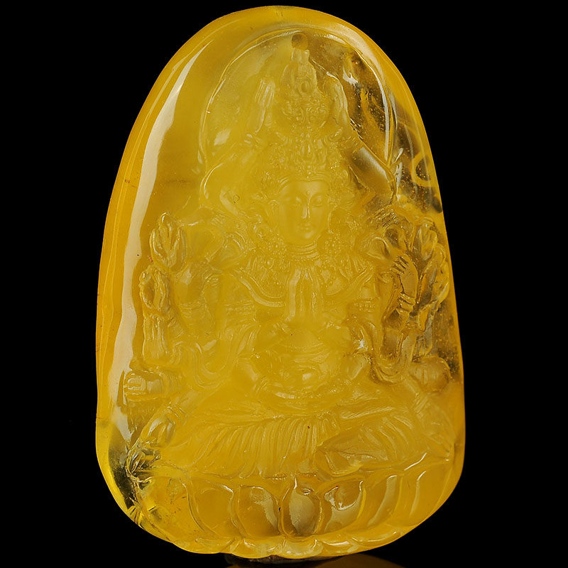 39.35克 苏工精品精雕鸡油黄蜜蜡佛像挂件【强荧光】