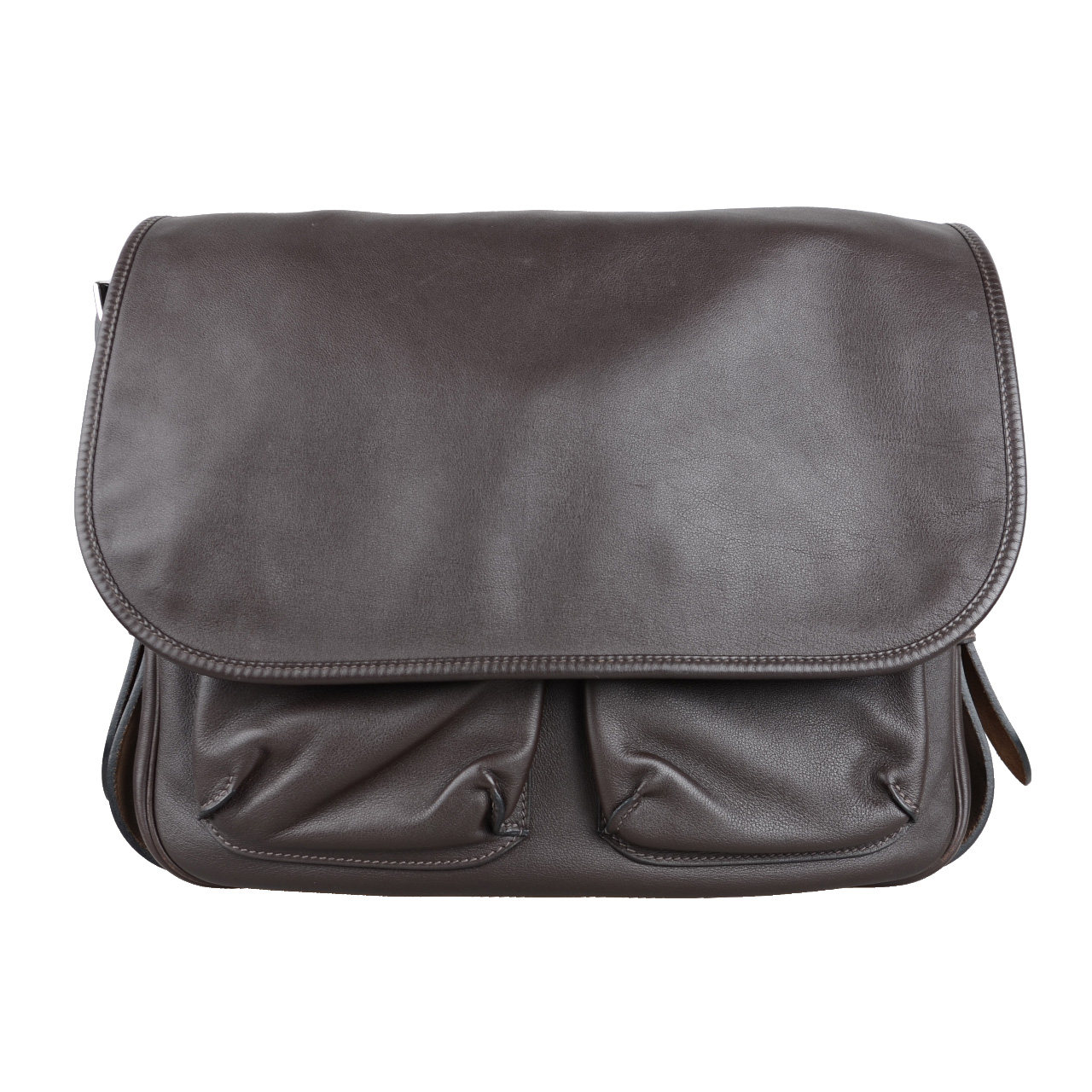 [9.5新]爱马仕男士黑褐色barda系列牛皮单肩斜挎包