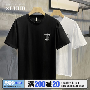 网红LUUD 机械暴力熊印花短袖T恤衫潮酷个性痞帅男生夏季圆领短袖