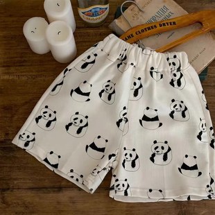 儿童夏季新款套装男女童熊猫刺绣短袖t恤宝宝Q夏装休闲满印短裤潮