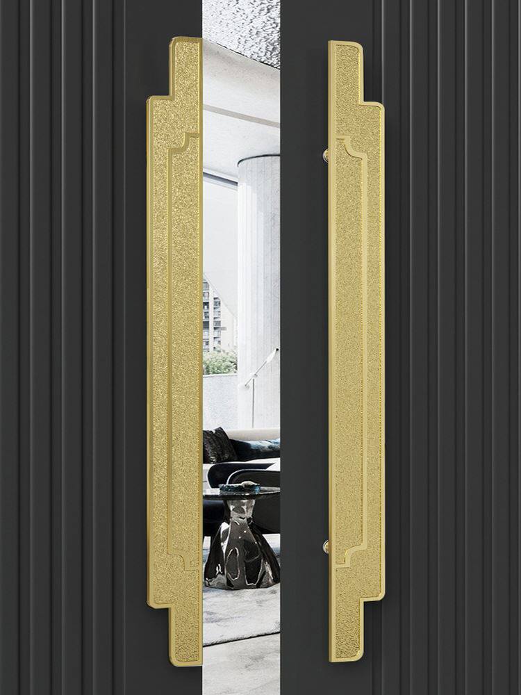 新品大拉手仿古铜色拉门扶手铝板精雕f回纹玻璃门把手新中式大门