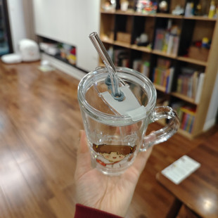 新品奶茶玻璃杯定制logo带把手耐热咖啡杯子定做吸管饮料水杯订做