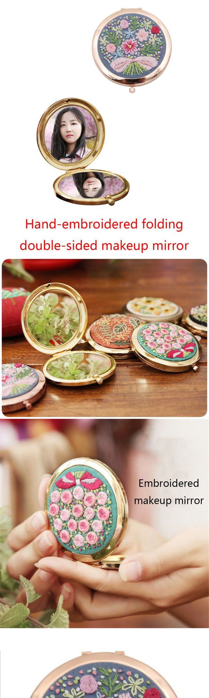 Нето diy embroidery kit compact pocket floral makeup mirror doubl OTHER