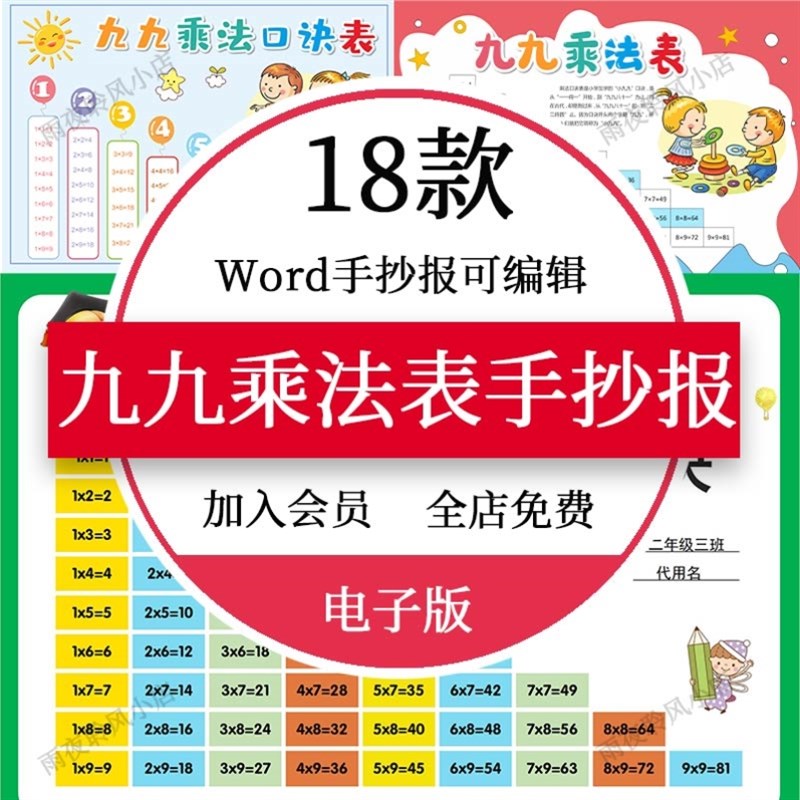 推荐乘法口诀表手抄报涂色数学黑白线稿电子版小学生九九乘法趣味