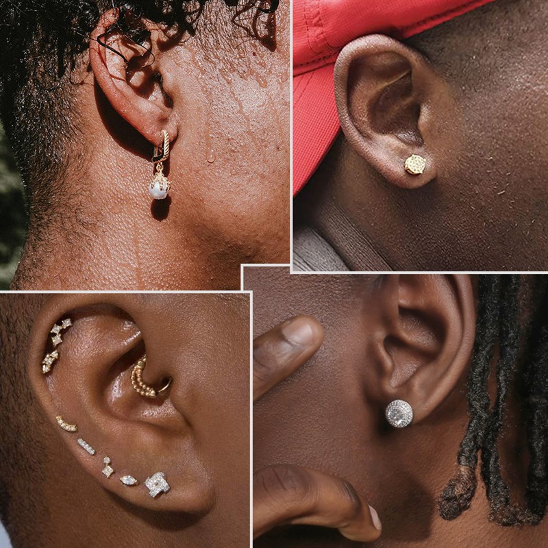 推荐Rock Hip-Hop Iced Out Stud Earring for Men Male Ice Stud