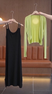 黑色吊带连衣裙子2023年夏季新款高级感法式修身外搭背心裙开衫女