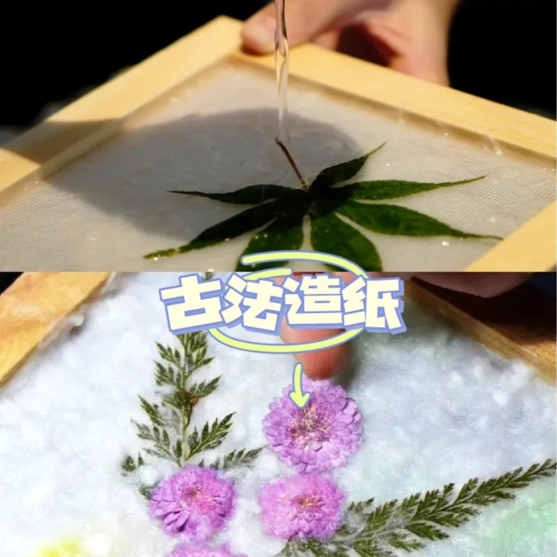 现货速发幼儿园美工区儿童古法造纸术DIY手工制作圆形造纸框花草