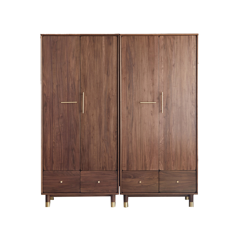 新品北欧全实木衣柜黑胡桃原木对b开门组合柜简约现代小户型衣橱